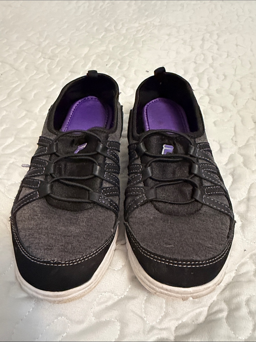 Women's Casual Slip-On Sneakers in Charcoal Gray with Purple Insole
